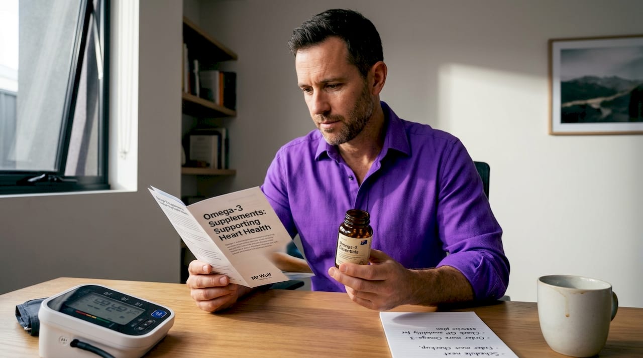 Man reviewing omega-3 supplement information