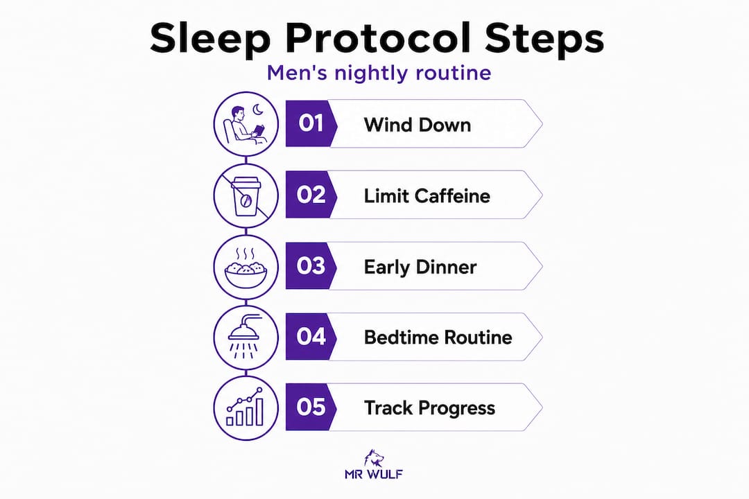 Five-step infographic for men's sleep protocol