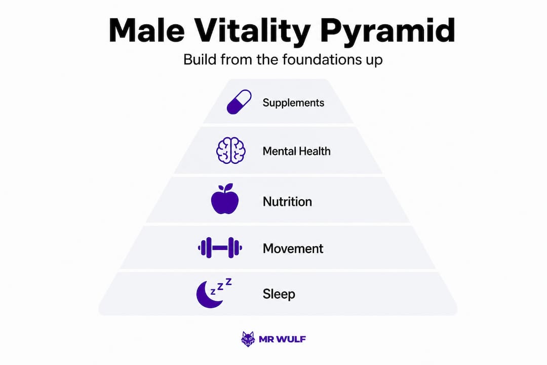 Hierarchy infographic on male vitality foundations