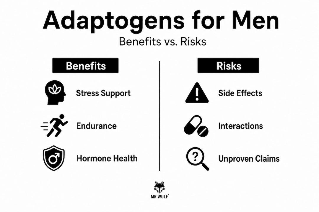 Infographic comparing adaptogen benefits and risks