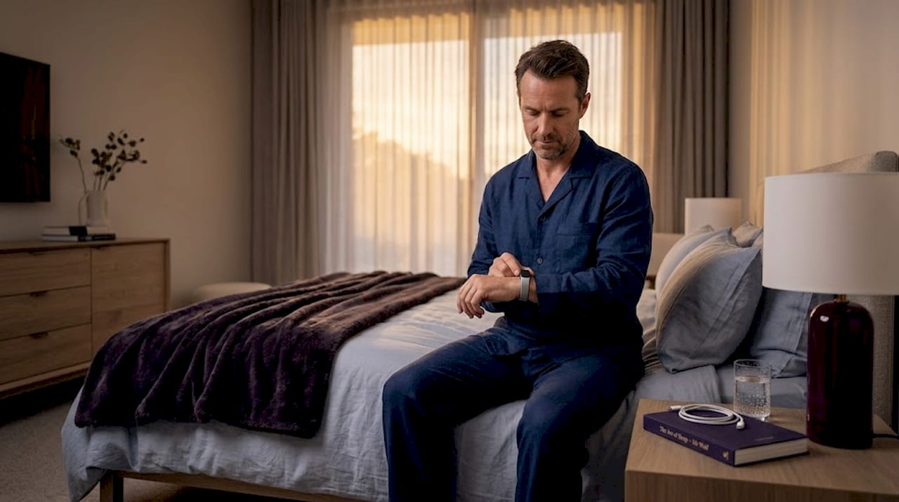 Man prepares evening sleep recovery routine