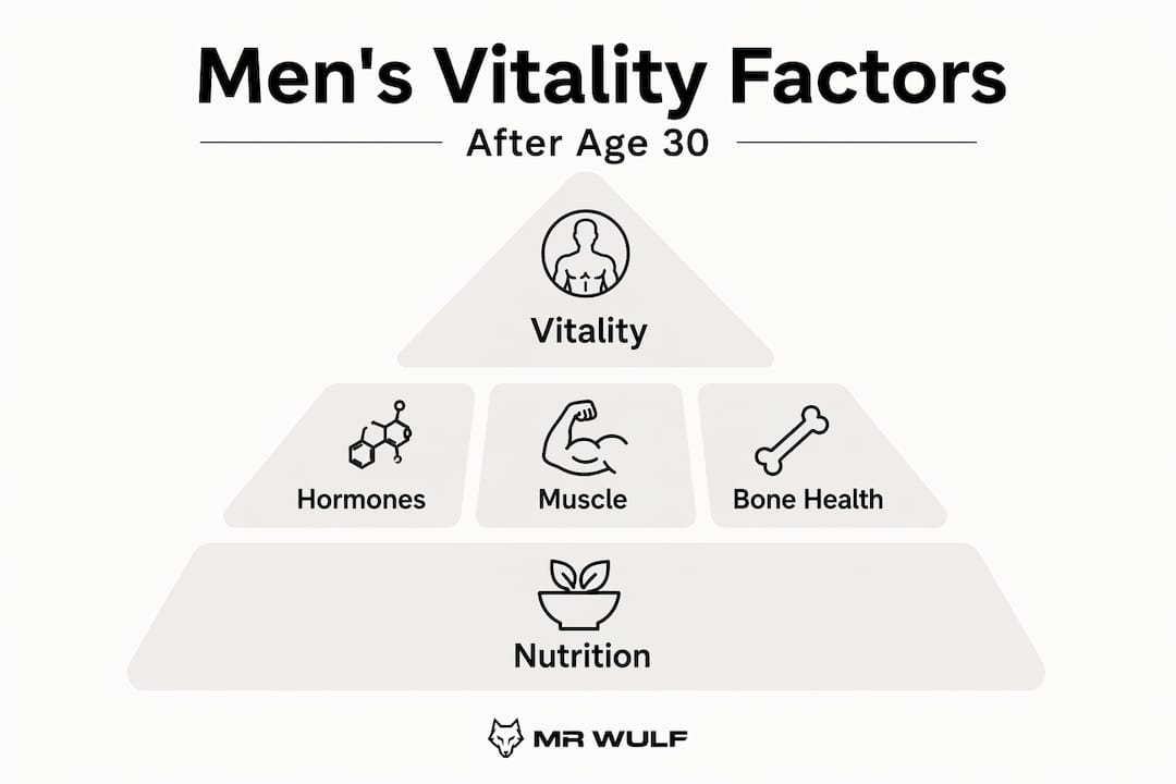 Hierarchy infographic men's vitality factors after 30