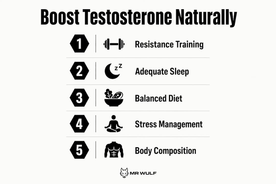 Infographic of natural testosterone improvement steps