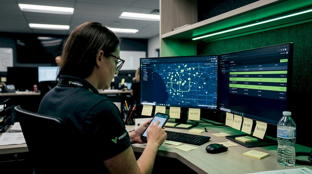 Dispatcher updating field service job on phone