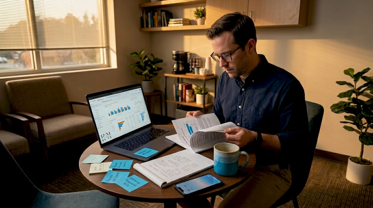 Healthcare worker reviewing paid search metrics