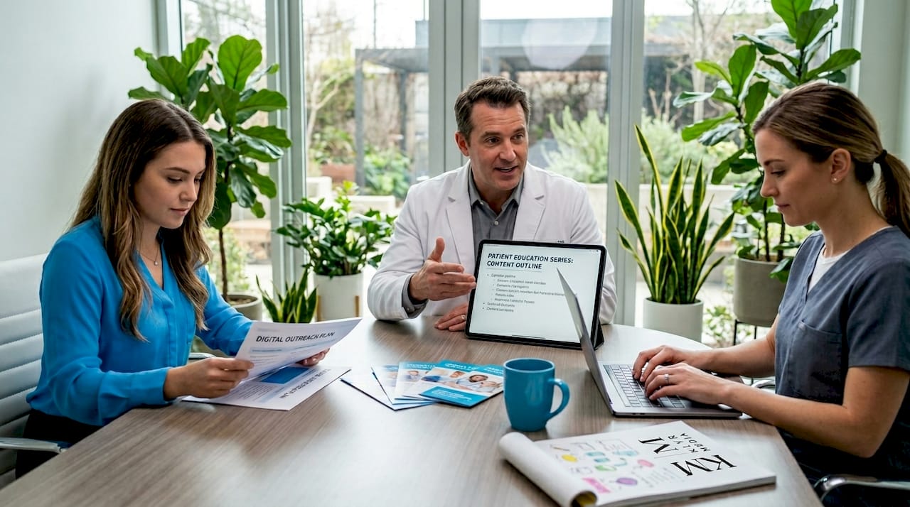 Clinic team discussing content templates