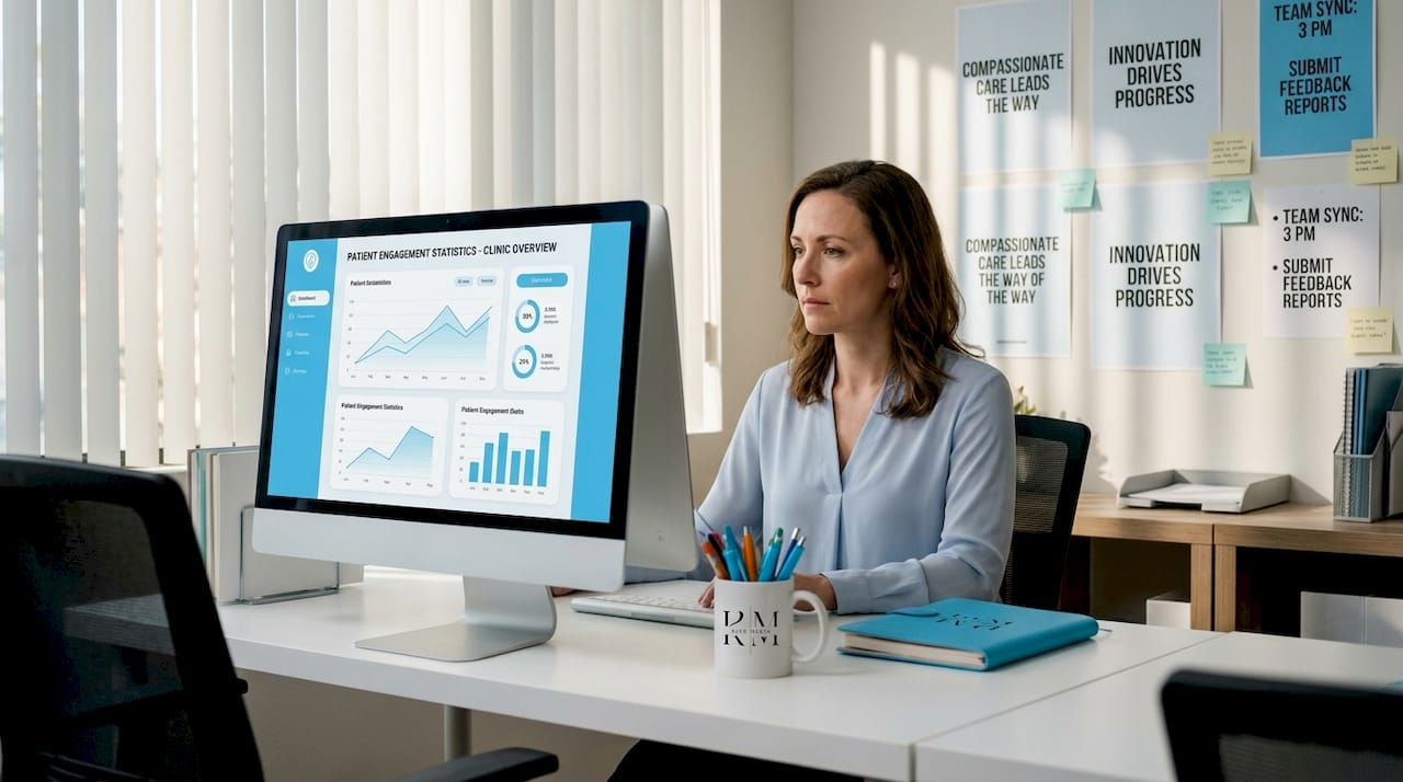 Healthcare administrator analyzing marketing dashboard