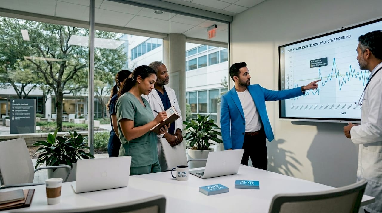Team reviews AI patient data analytics