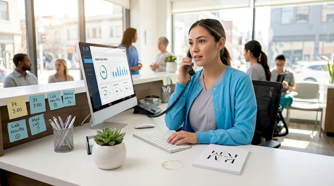 Receptionist tracking clinic booking metrics