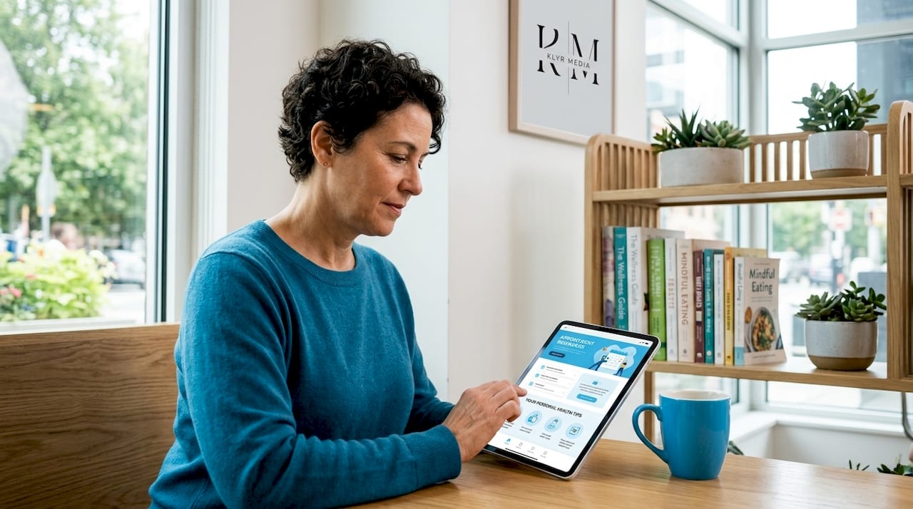 Patient engaging with healthcare app in clinic