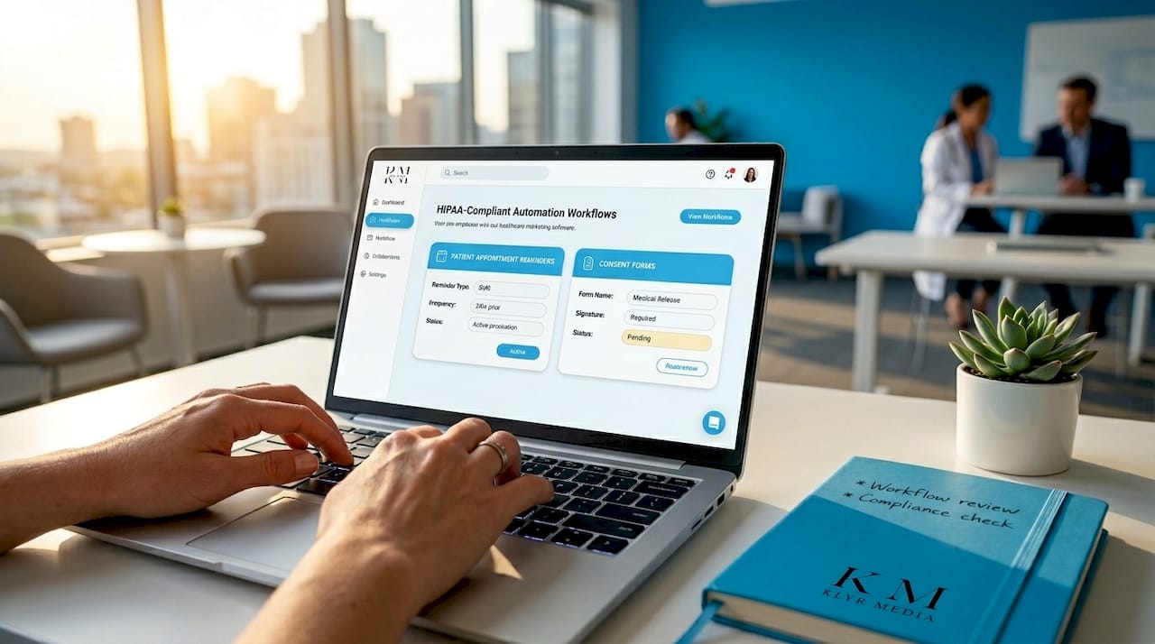 Hands demonstrating healthcare marketing software
