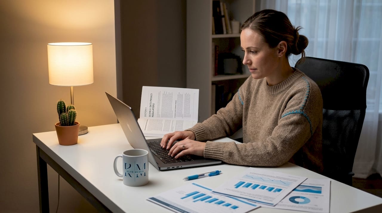 Healthcare professional working on compliance content