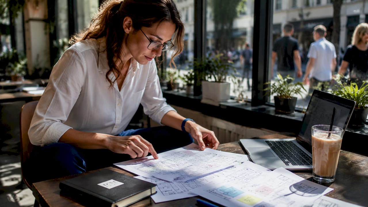 Marketing specialist reviewing clinic landing page wireframes