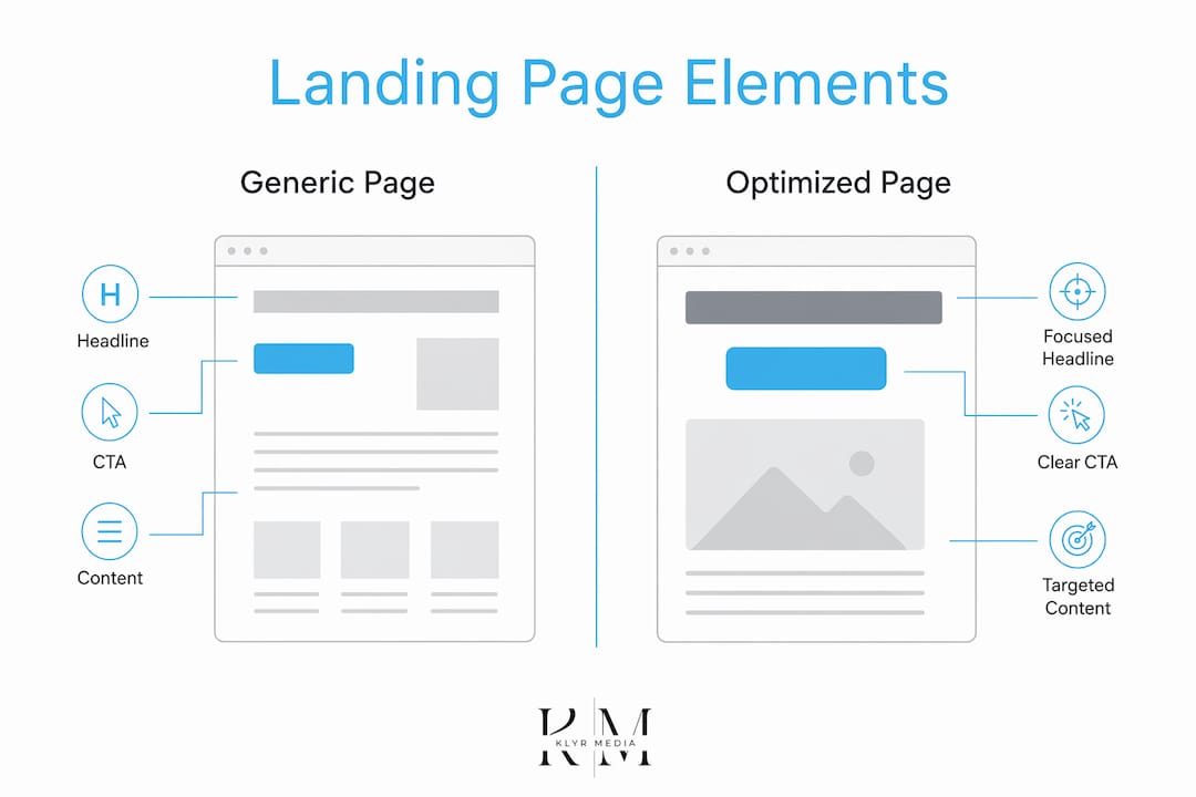 Infographic comparing generic vs optimized landing page elements