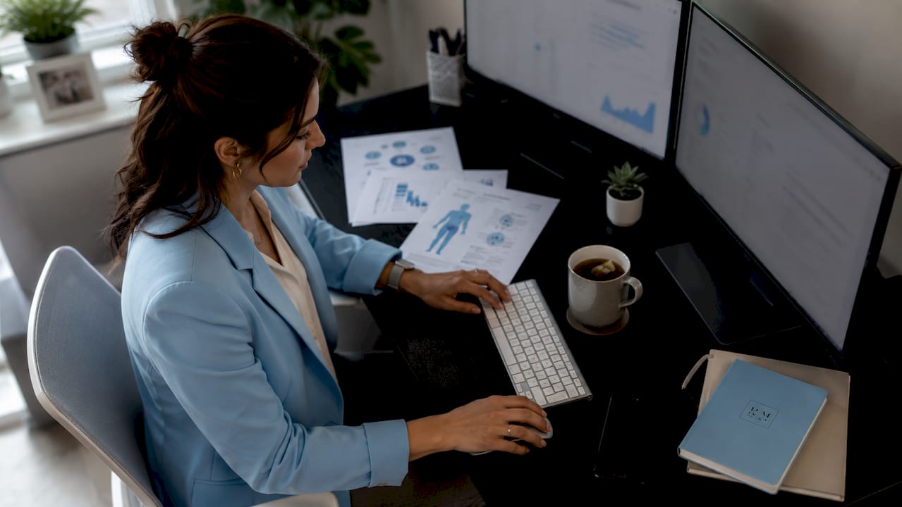 Marketing specialist analyzing healthcare remarketing data