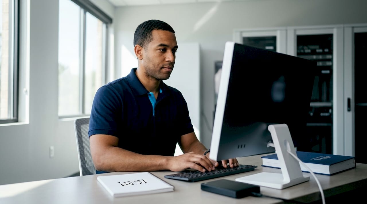 Hands typing on keyboard setting up HIPAA compliant CRM