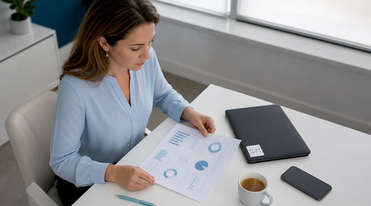 Healthcare administrator reviewing website metrics report