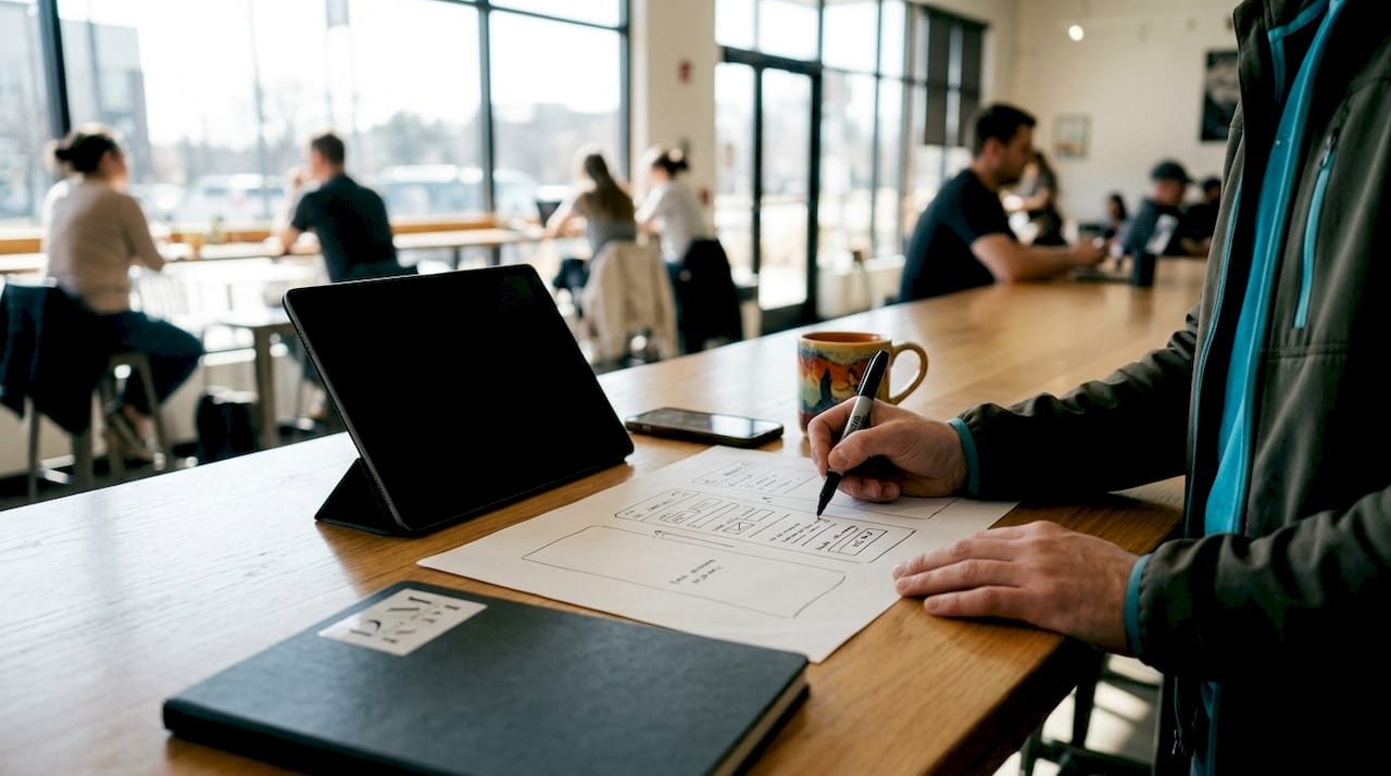 UX designer sketching patient portal wireframes