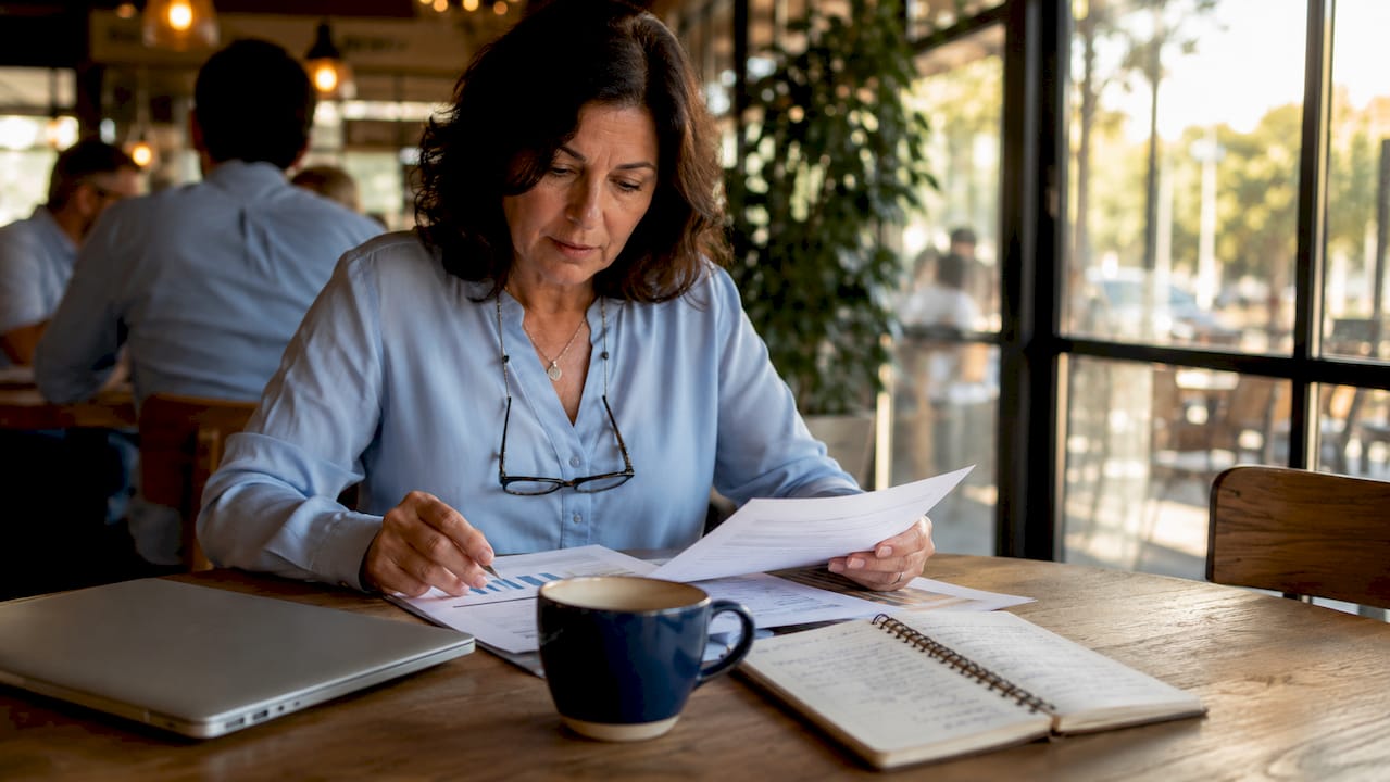 Healthcare marketer reviewing SEO reports at desk