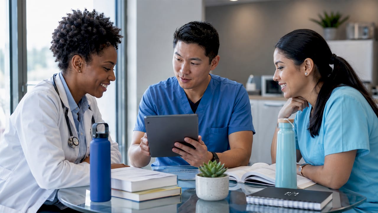 Healthcare team discussing social media strategy