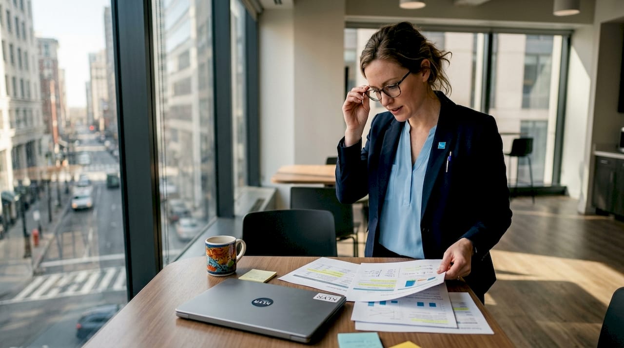 Clinic administrator reviewing competitor reports