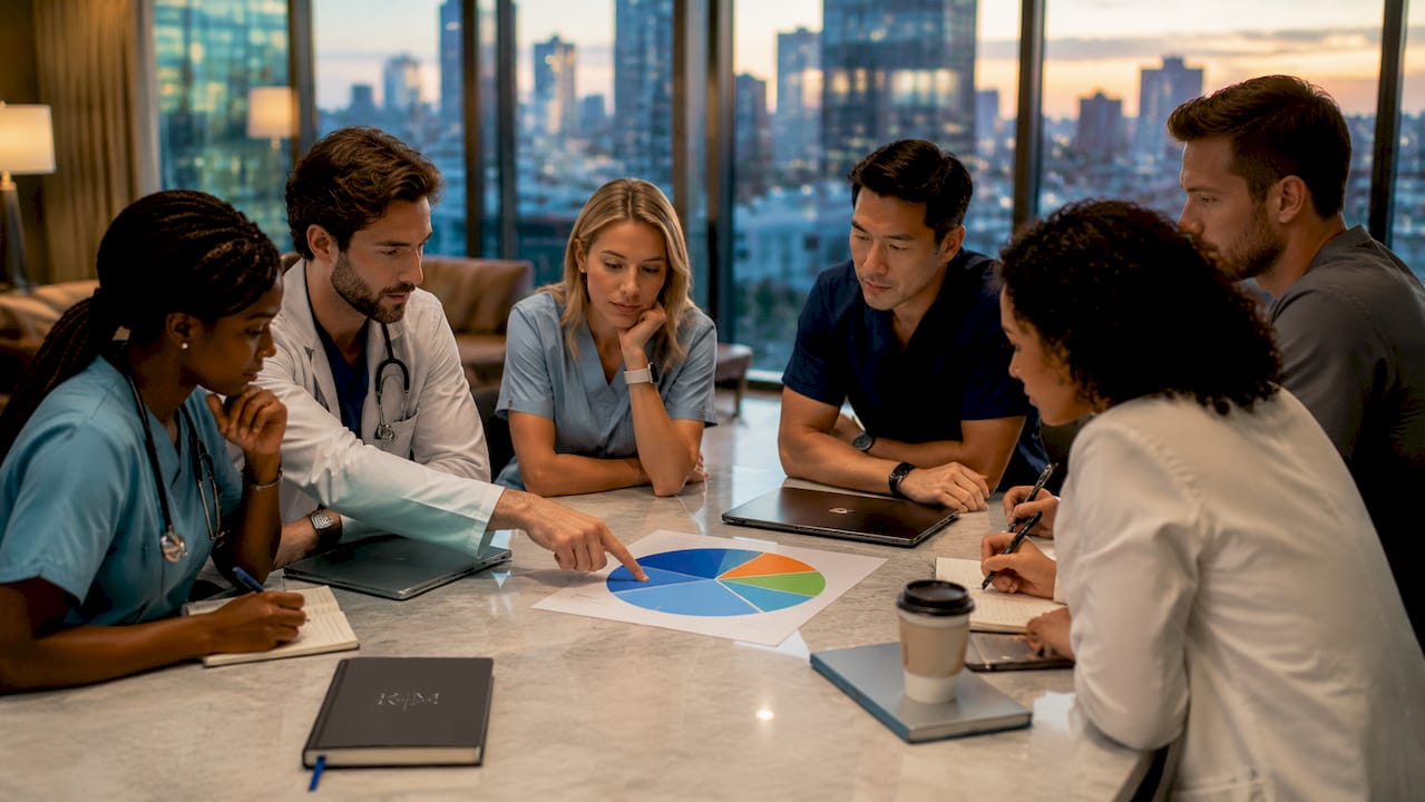 Team reviewing organic search ROI charts
