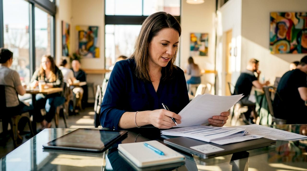 Healthcare compliance officer reviewing security reports