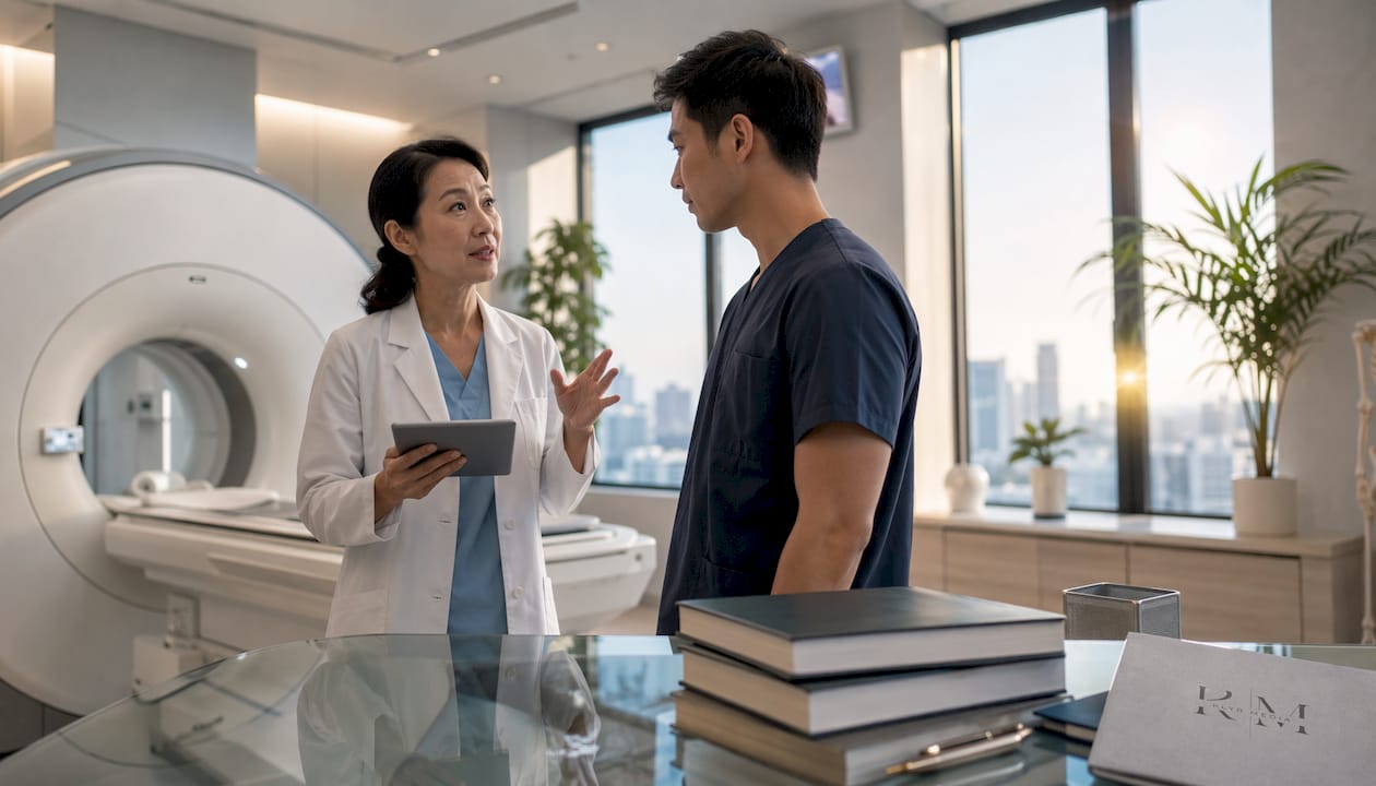 Radiologist reviewing AI diagnostics
