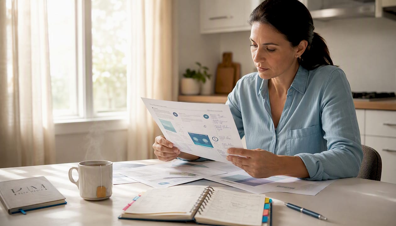 Healthcare manager reviewing marketing proposals