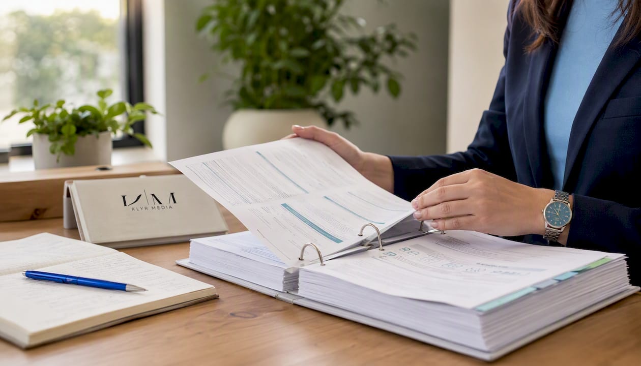 Hands examining HIPAA compliance documents