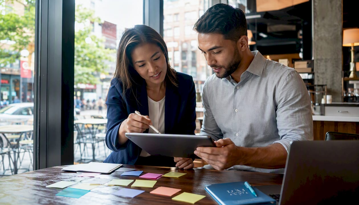Healthcare marketers collaborating on digital plan