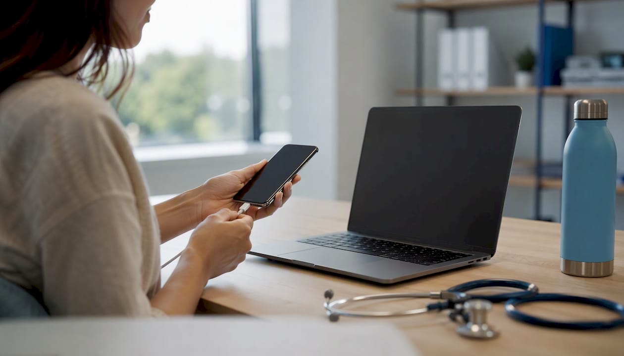 Hands setting up clinic marketing automation