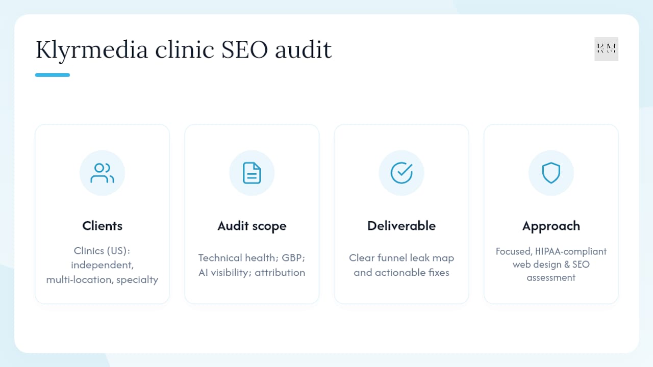 Klyrmedia's clinic SEO audit offer — overview diagram