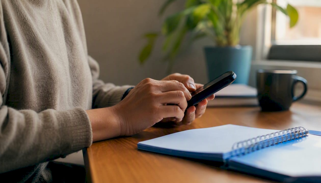 Hands texting patient on smartphone