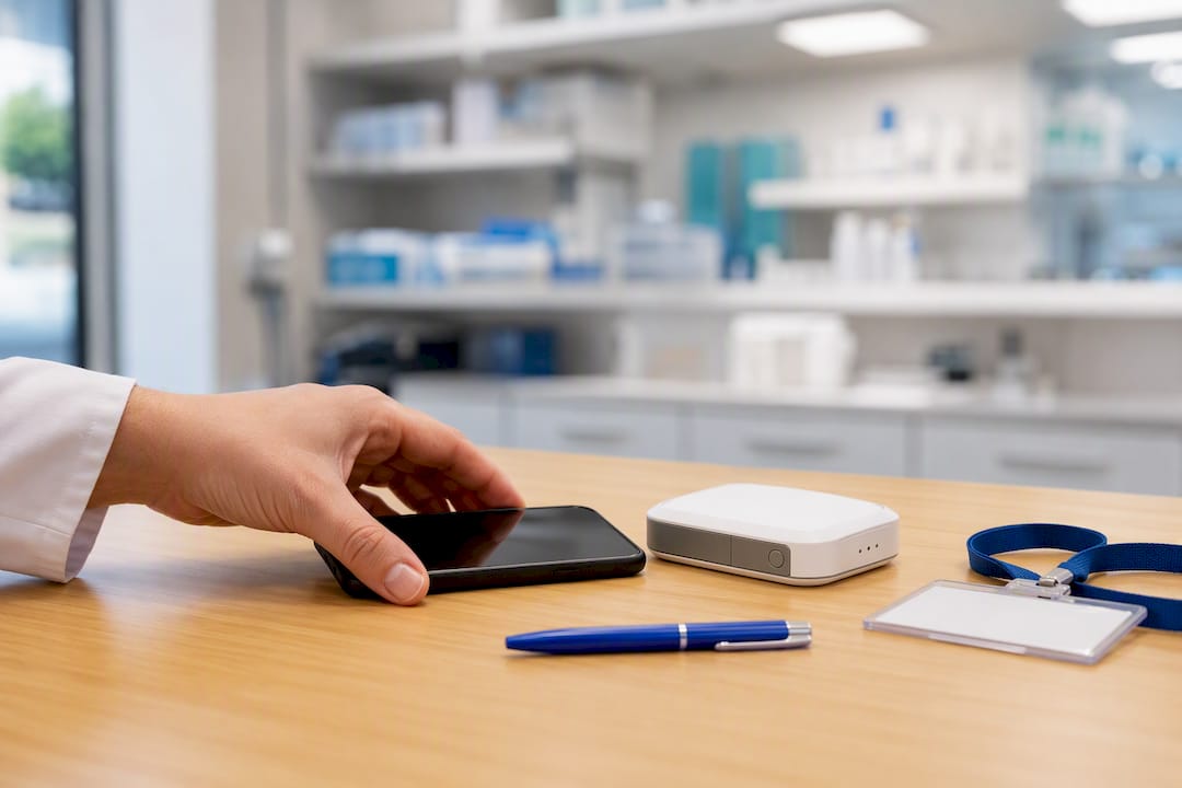 Hand placing smartphone for review workflow