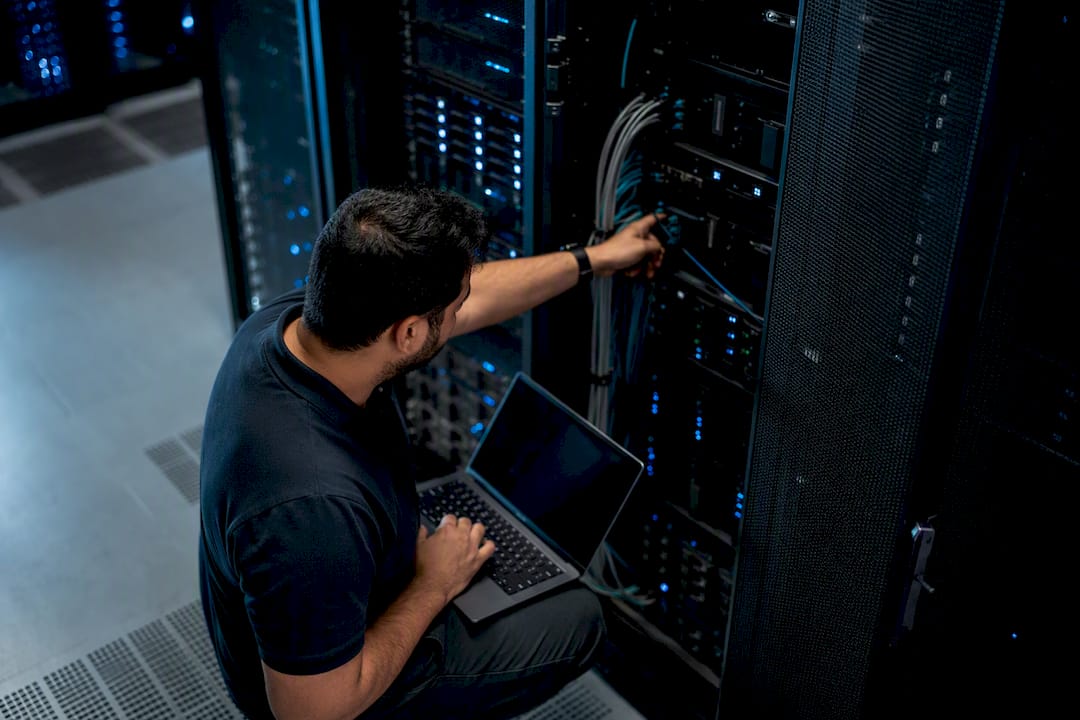 Healthcare facility server racks glowing blue