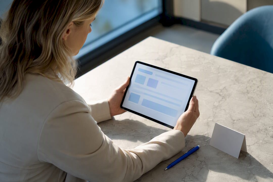 Healthcare administrator reviewing a business post