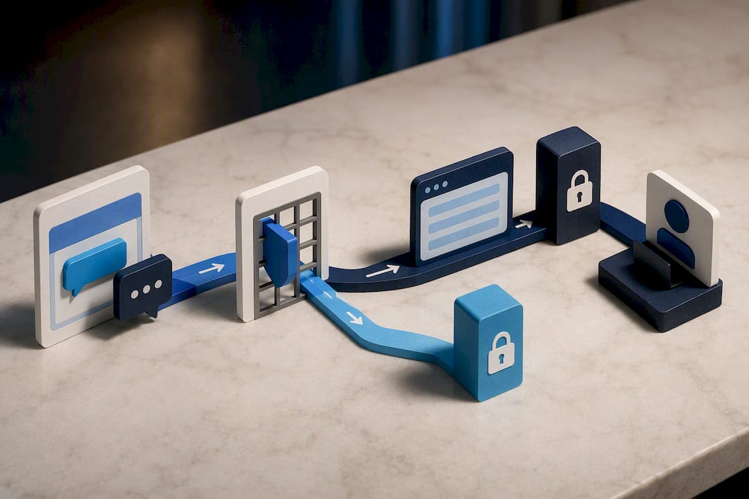 Illustration of secure chat intake routing