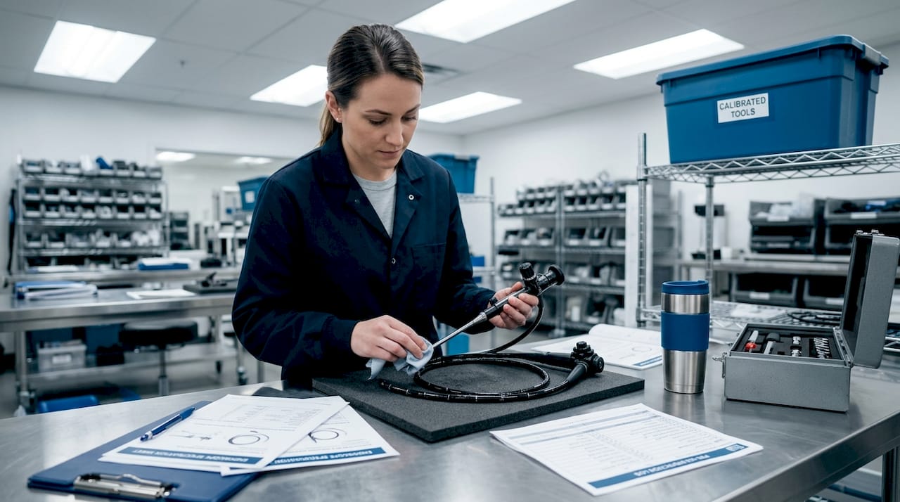 Specialist comparing endoscope types for welds
