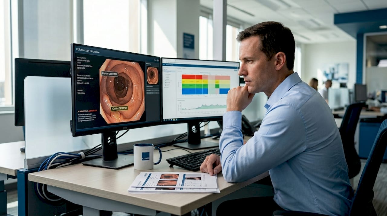 Engineer reviews AI-assisted endoscope images