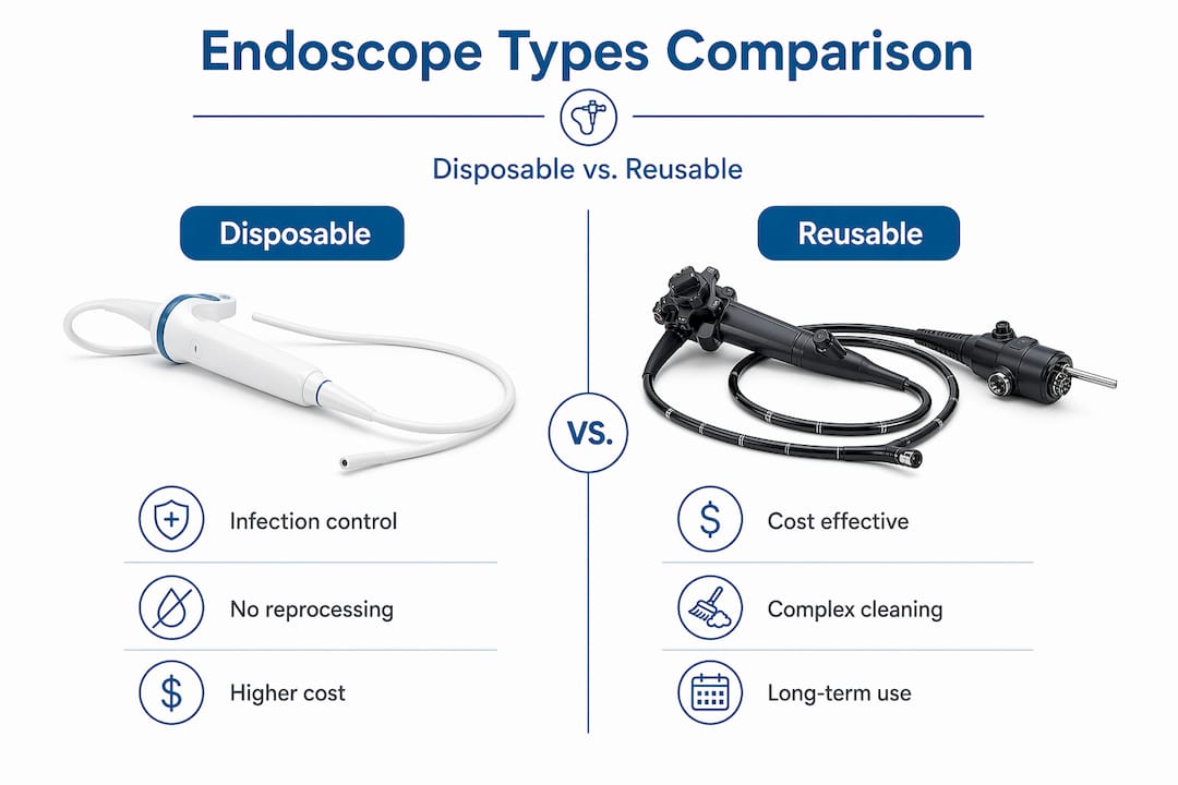Comparison infographic disposable reusable endoscopes