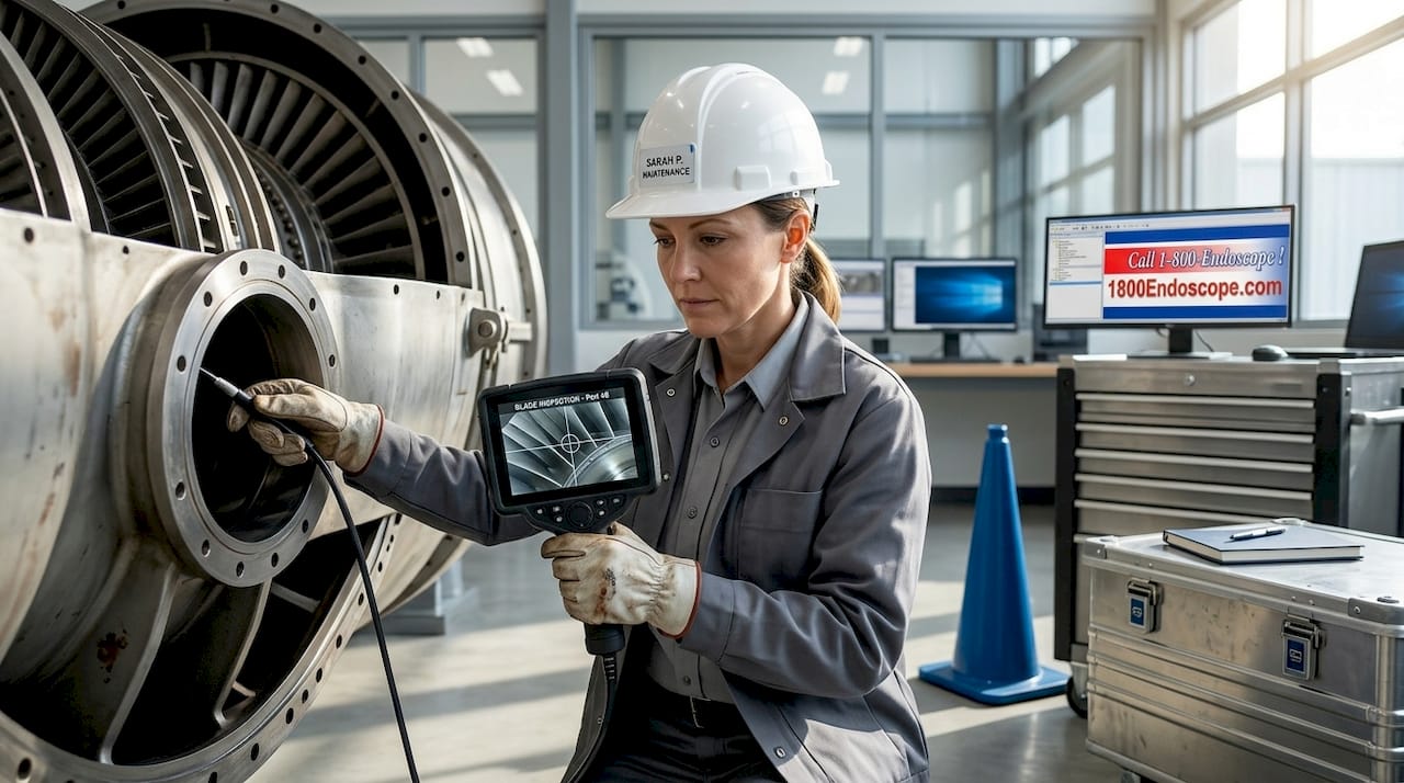 Engineer reviewing turbine blade inspection images