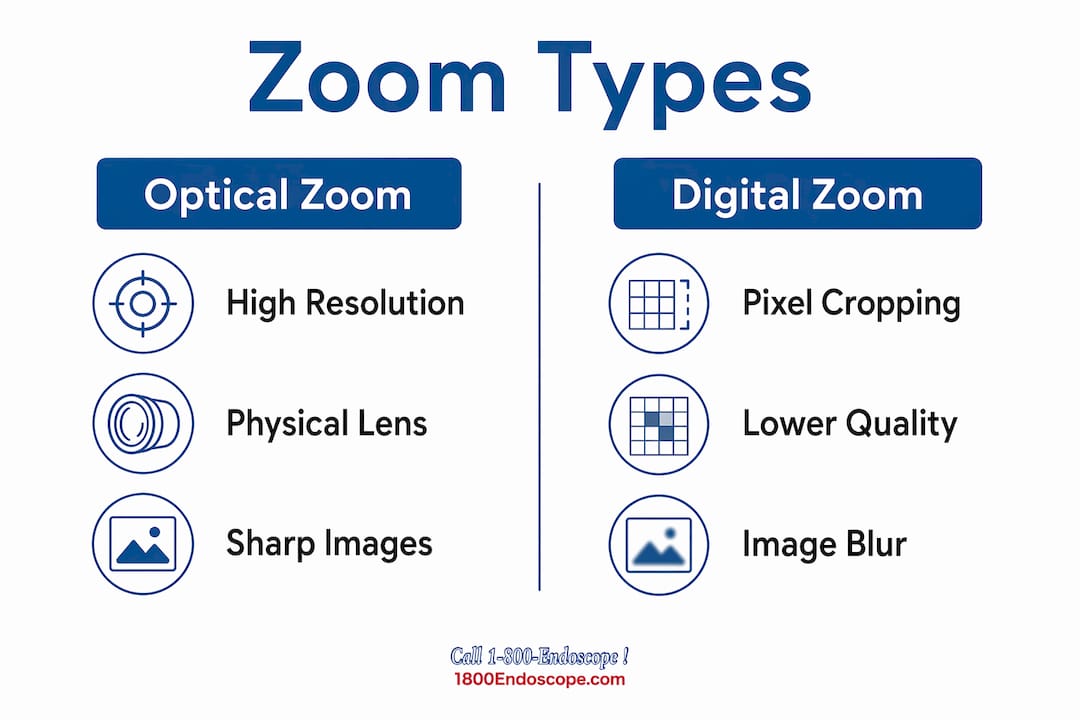Infographic comparing optical and digital zoom types