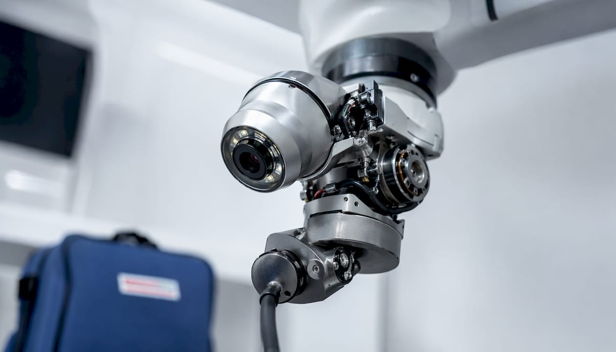 Close-up pan-tilt inspection camera head detail