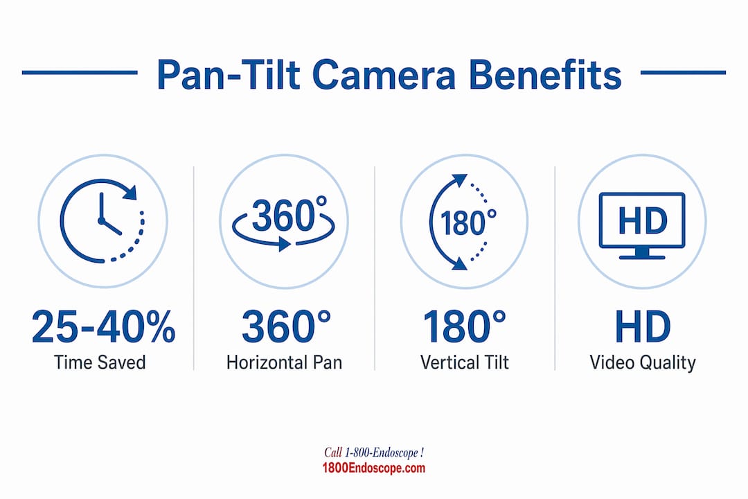 Infographic illustrating key benefits of pan-tilt inspection cameras