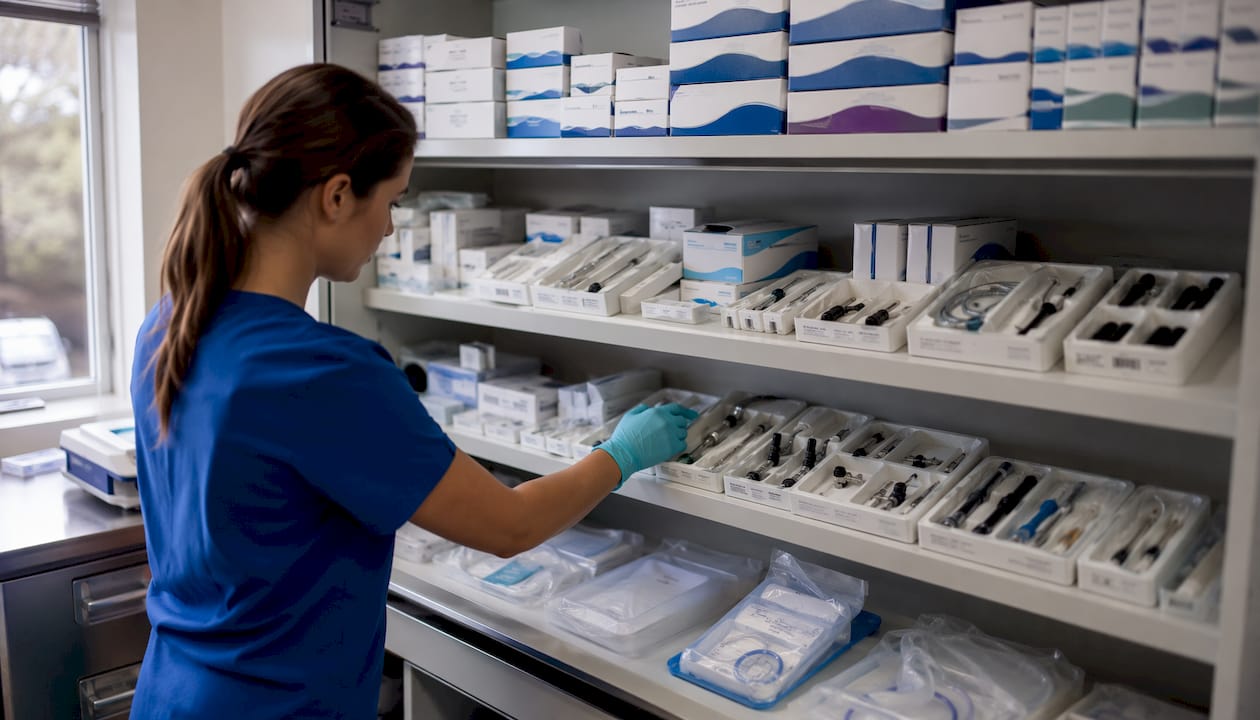 Vet accessory categories on clinical shelves