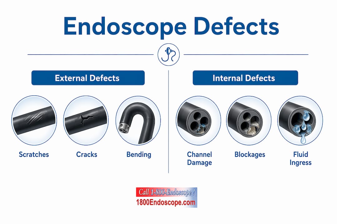 Infographic showing types of endoscope defects categorized