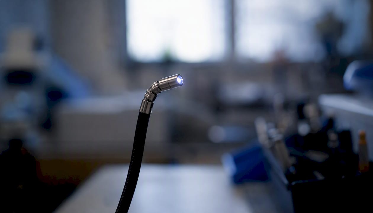 Close-up of videoscope articulated camera tip