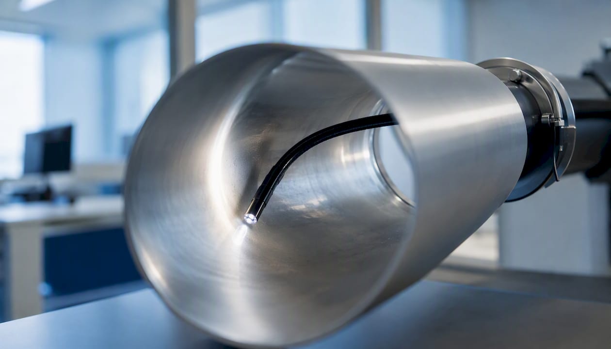 Flexible fiberscope inside curved ductwork