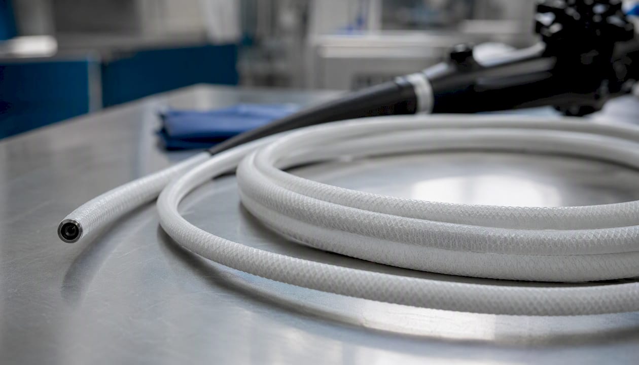 Close-up of PTFE sheath on borescope probe